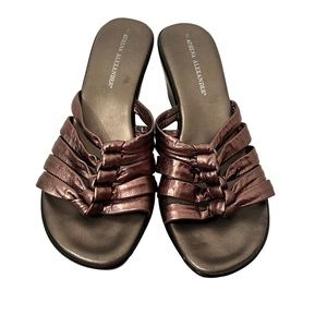 Athena Alexander Bronze Strappy Slides Wedge Shoes Size 8.5